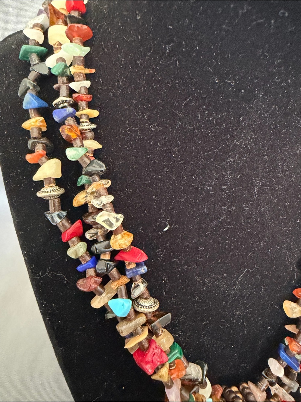 Coldwater Creek Vintage Gemstone Chip Multi-Strand Statement Boho Necklace - Picture 3 of 5